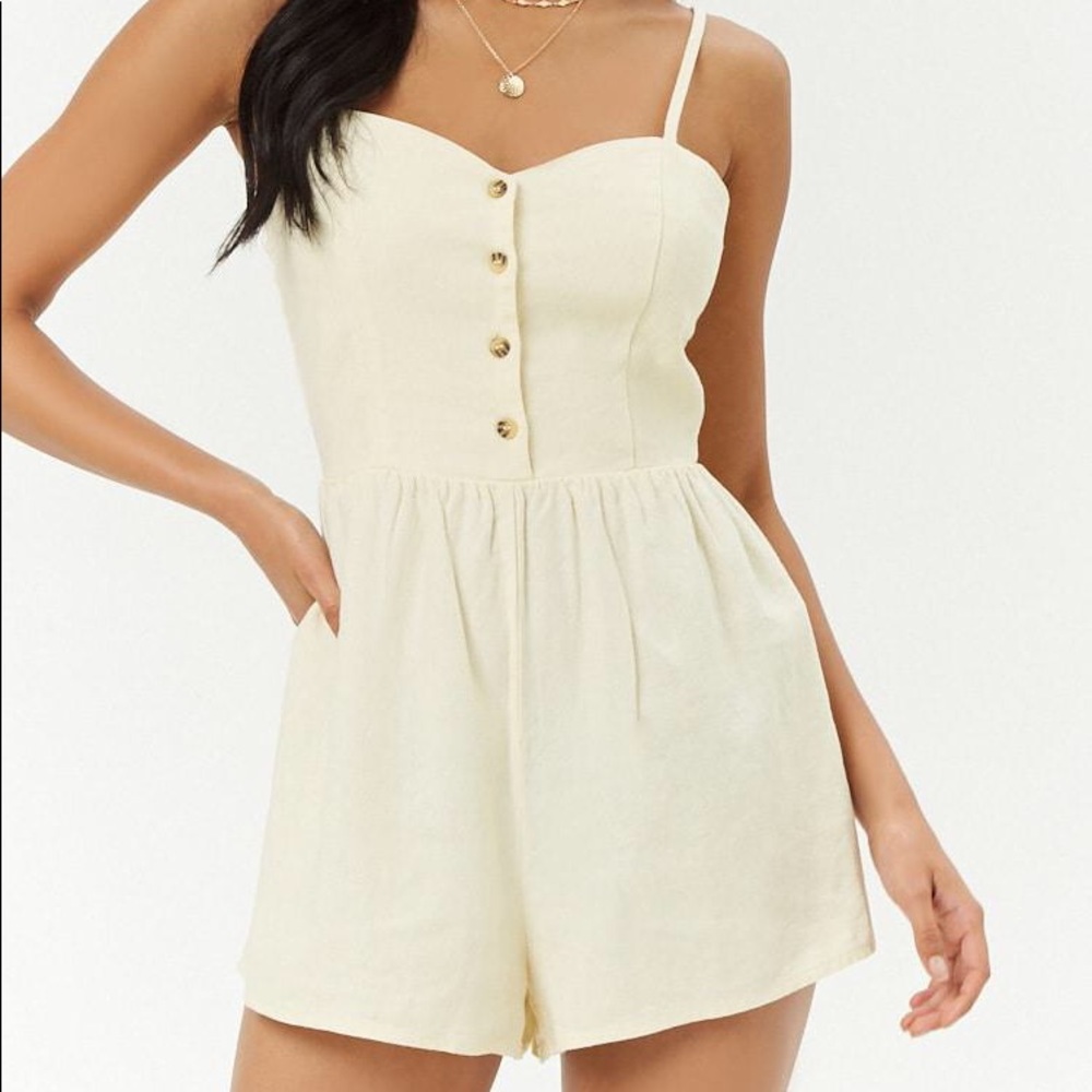FOREVER 21 BUTTON FRONT LINEN ROMPER